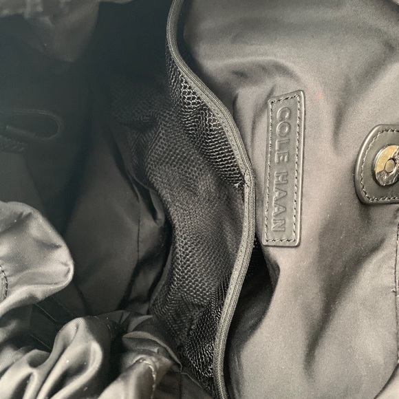 Cole Haan Black Nylon Leather Drawstring Hobo Bag - Picture 6 of 7